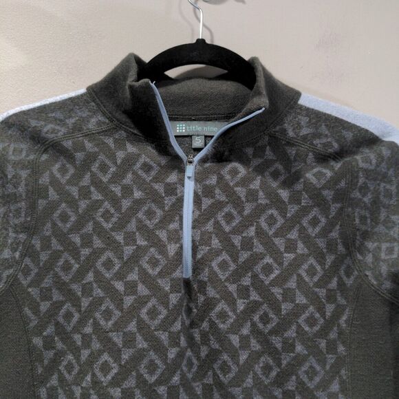 Title Nine Womens Super Power 1/4 Zip Merino Blend Sweater Size Small Green/Gray - Picture 2 of 11